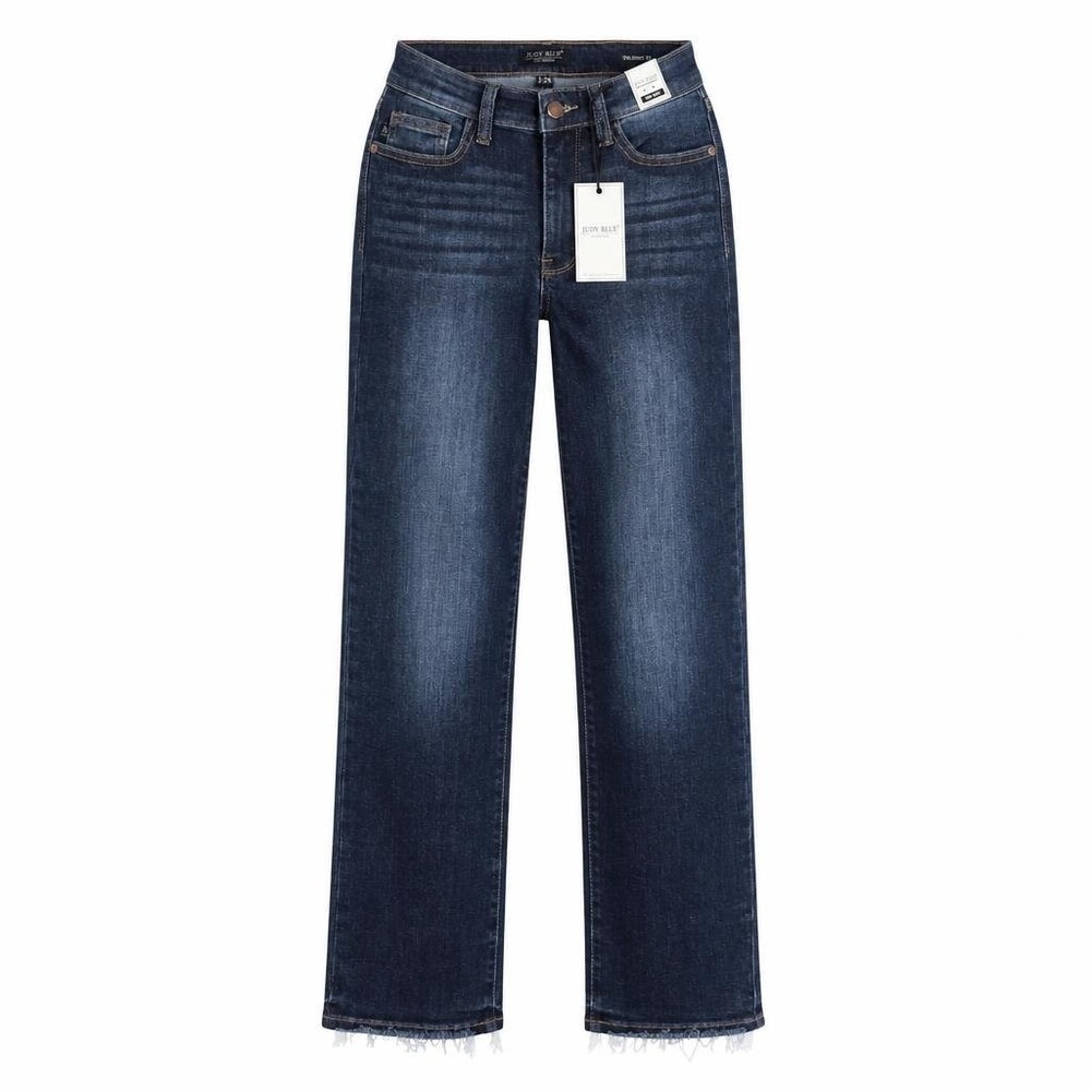 Judy Blue Jeans Womens 26 3 Straight Leg Dark Wash Mid Rise Stretch Frayed Hem